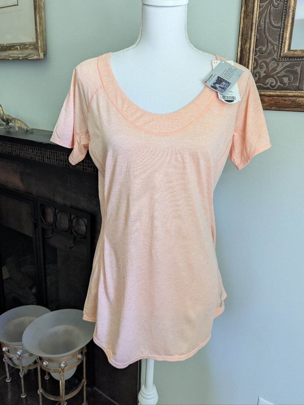 NEW Merrell Apparel Women's Large Helio 2.5 Tee Peach Nectar Orange Reflective